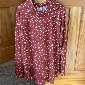 Red Horseshoe Patterned Long Sleeve Top